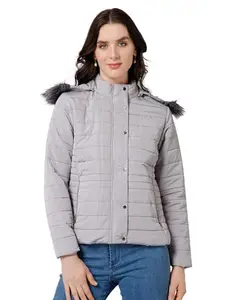 Cantabil Solid Full Sleeves Detachable Hooded Neck Regular Fit Women Grey Casual Jacket | Casual Winter Jackets for Women | Womens Jackets for Winter Wear (LJKT00058_GREY_XL)