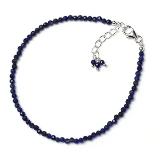 RRJEWELZ Natural Lapis Lazuli 2-2.5mm Round Shape Faceted Cut Gemstone Beads 7 Inch Adjustable Silver Plated Clasp Bracelet For Men, Women. Natural Gemstone Stacking Bracelet. | Lcbr_04138