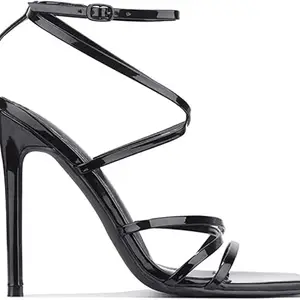 JM LOOKS Fancy & Stylish Pencil Heel Black Sandals Latest Stylish Design For Girls Stylish Casual Party/Wear Comfortable Fashion Heel Sandal, 4 Uk