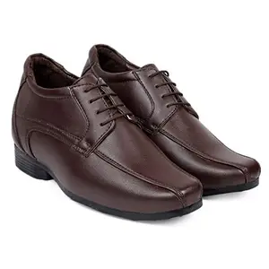 fasczo Men's 3 Inches Hidden Height Increasing Faux Leather Formal Derby Lace-up Elevator Shoes Brown