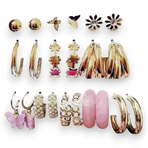 Brijsun Innovations 11 Pair Stylish Earrings Combo Set for Women & Girls | Hoops, Studs, Butterflies & Pearl Designs | Jewelry Combo – Lightweight & Trendy Fashion Accessories