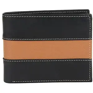 Kaizu Men Formal, Trendy Black, Tan Genuine Leather Wallet