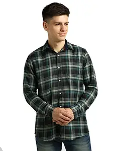 Urbano Fashion Men's Green Cotton Full Sleeve Slim Fit Casual Checkered Shirt with Hooded Collar (shirtchck-uf99711-grn-40)