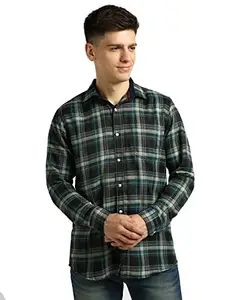 Urbano Fashion Men's Green Cotton Full Sleeve Slim Fit Casual Checkered Shirt with Hooded Collar (shirtchck-uf99711-grn-44)