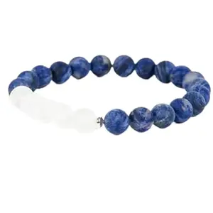 RRJEWELZ Natural Sodalite & White Jade 8mm Round Shape Smooth Cut Beads 7.5 Inch Stretchable Bracelet for Men & Women.|STBR_RR_08370_7.5