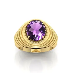 MBVGEMS Katela Ring 9.25 Ratti 9.00 Carat Certified AAA++ Quality Natural AMETHYST stone Ring Gold Plated for Men and Women's