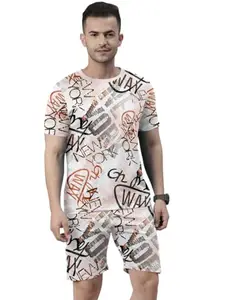 Men's Soft Cotton Poly Lycra Digital Printed Casual Sleepwear & Loungewear Nightdress, Regular Fit Round Neck Short Sleeves T-Shirts with Classic Pajama Shorts Night Suits Set Multicolour