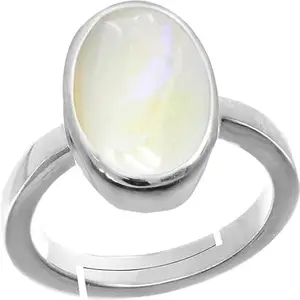 VKG GEMS 7.25 ratti Natural Certified White Opal Astrological Gemstone Ring for Women and Men Adjustable.