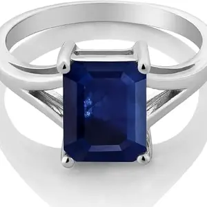 QUEEN-GEMS Blue Sapphire Stone Silver Ring Mayuri Neelam Stone Original Ring Mayuri Neelam Ring Nilmani Ring Shani Ring Nilam Ki Ring Neelam Ki Anguthi Rashi Ring For Men & Women Wearing