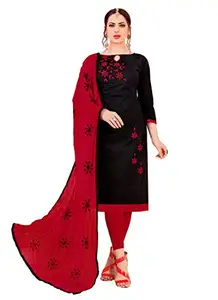 Generic Women's Glaze Cotton Unstitched Salwar-Suit Material With Dupatta (Black, 2-2.5mtrs)-PID24548