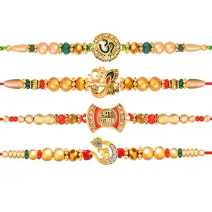 De Marquis Designer Rakhi Gift Set for Brother, Roli-Chawal Pack and Greeting Card Set (4 rakhee send for brother, rakhi gift set, bhaiya and bhabhi rakhis combo set)