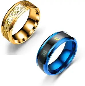Women Combo Gold Dragon & Blue Smart Temperature Ring (IR207)
