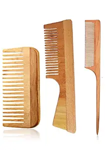 AMP CREATIONS Neem wooden comb set | Kachi neem comb hair comb set for Women & Men | Wooden comb for women hair growth Combo | Wooden hair comb for men hair styling | Kangi with Fine & Wide tooth comb