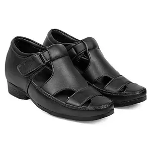 YUVRATO BAXI Men's 3 Inch Hidden Height Increasing Faux Leather Office Wear Elevator Roman Black Sandal