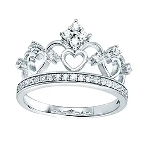 Ornate Jewels 925 Sterling Silver AAA Grade American Diamond Princess Tiara Crown Ring for Women and Girls Engagement Wedding Gift