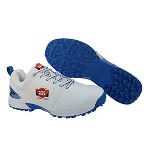 SS Rubber Spikes Professional Cricket Shoes for Men - Camo - White Blue - 9 UK