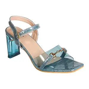 Stepee Sexy Clear Transparent Block Heels Sandal For Womens & Girls (NAVY GREY, numeric_7)