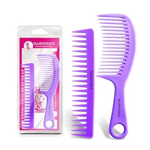 Majestique Extra Wide Comb for Long and Thick Hair, Styling, Vegan Detangling Comb Set, Suitable for Curly, Straight, Dry, Wet and Shampoo Comb, Beautiful Gifts for Teenage Girls - 2Pcs/Multicolor
