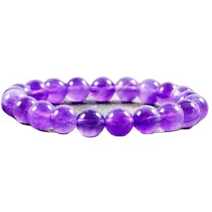 Lady Works Natural Amethyst 8mm Round Shape Smooth Cut Beads 8 Inch Stretchable Bracelet For Men & Women. Unisex Bracelet For Healing, Meditation, Prosperity, Gift & Luck|LW_BRST_00416_8.0
