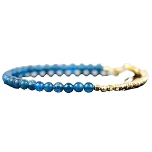 LKBEADS Blue Apatite Bracelet with Gold Plated Clasp – 4mm Round Beads – Smooth Cut – 7 inch – Healing, Fashion, Gift, Spiritual, Yoga|LK_STACK_01399