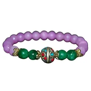 RRJEWELZ Natural Purple Agate & Green Onyx 8mm round Shape smooth Cut Beads 7.5 Inch Stretchable Bracelet for Men & Women.|STBR_RR_07903_7.5