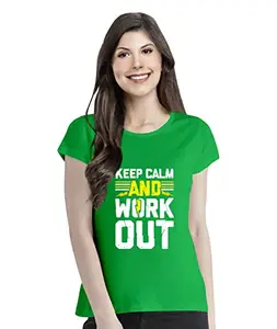 Pooplu Women's Regular Fit Keep Calm and Work Out Cotton Graphic Printed Round Neck Half Sleeves Multicolour Yoga Tshirt. Yoga, Gym, Exercise, Fitness Pootlu Tshirts.(Oplu_Green_3X-Large)