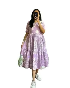 Women's Floral Print Tiered Maxi Dress, Puff Sleeves, V-Neck, Midi Length