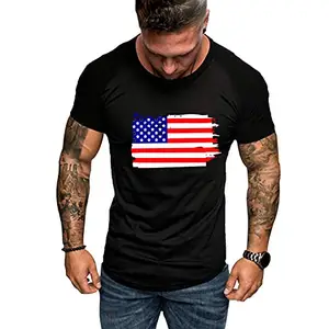 FASHION AND YOUTH USA Flag Logo T-Shirt with Solid Color Half Sleave Graphic Printed Casual Wear Round Neck. Sports & Gym wear Stylish Cotton Branded Tshirt Black