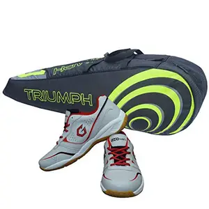 Gowin Badminton Shoe Smash Grey Size-1 with Triumph Badminton Bag 304 Black/Lime