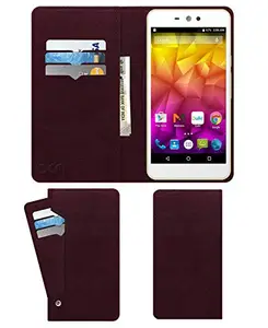 ACM Wallet Leather Flip Carry Case Compatible with Micromax Canvas Selfie Lens Q345 Mobile Flap Card Holder Front & Back Cover Burgundy Red