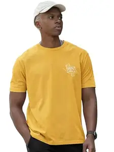 A-Rival Makima HD Printed Oversized Longline Drop Shoulder T Shirt, Half Sleeve Round Neck Men's Tshirt - 100% Cotton - (Medium, Yellow)