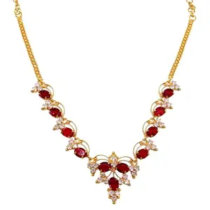 AHR FASHION one gram gold plated fancy stone necklace for women (Red White)