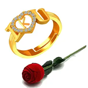 MEENAZ Finger Rings for couples women Men Boy girls girlfriend Wife lovers gf Valentine American diamond Adjustable i I Love you Heart Initial Letter K Name Alphabet Stylish Gold Ring Red Box Set-509