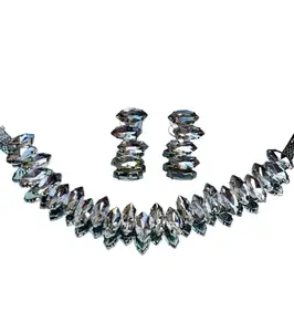 Jewelery Hub fancy glass stone single line choker with earrings | fashion jewellery for women | choker | minimal (WHITE)