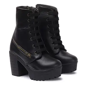 STRASSE PARIS Amazing Design Women's Ankle Length Block Heel Black Stylish And Fashionable Boots Lace up & Side Zip | Stylish Latest & Trendy Boots for Women