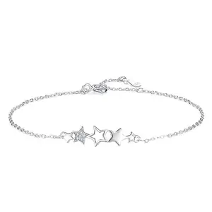 MYKI Dazzling Double Star Cubic Zircon Bracelet For Women & Girls (Silver)