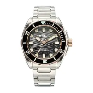 Titan Zero Hour Diver's 300m Automatic Analog with Black Dial Silver Stainless Steel & Black FKM Strap Watch for Men - 10069KM02