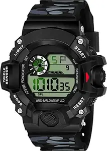 Savoir Army Color Synthetic Silicone Strap Multi-Function Automatic Waterproof Digital Sports Kids Watch for Men Digital Watch - for Boys & Girls (Black)