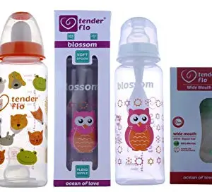 TENDERFLO Kosy Blossom Wide Mouth 250 ml Botttles (Set of 3 Pcs)