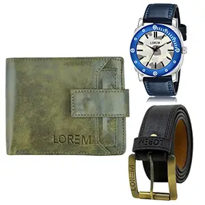 LOREM LOREM Mens Combo of Watch with Artificial Leather Wallet & Belt FZ-LR54-WL22-BL01