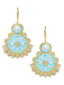 Karatcart Gold Plated Light Blue and Pink Meena Drop Earring for Women