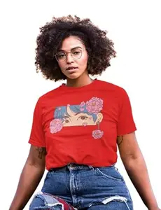 BEFYKAR Regular Fit Printed Cotton T-Shirt for Women | red M |H-W682