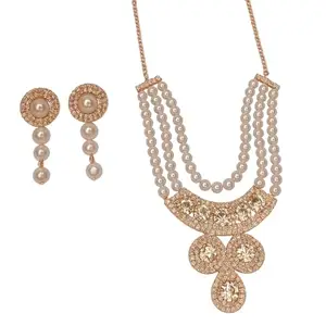 Premium American Diamonds Pearl Necklace Set for Womens & Girls