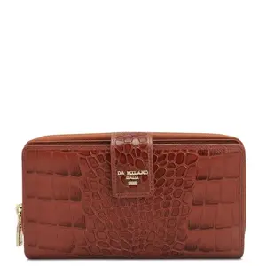 Da Milano Genuine Leather Brown Flap & Zip Women Wallet (0985C)