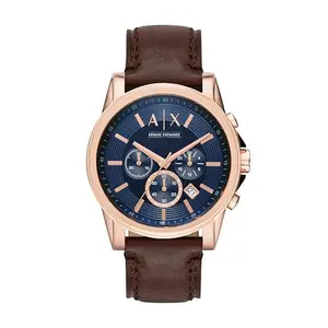 Armani Exchange Leather Outerbanks Analog Blue Dial Men Watch-Ax2508, Brown Band