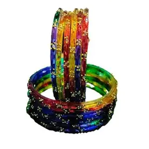 Ladies Stop Glass Bangles Set, Traditional Indian Design, Royal Blue with Gold Pattern, Multiple Sizes (Multicolour, 2.6)