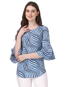 ZELZIS Women Crepe Stripe Printed Blue Tunic Tops (XXX-Large)