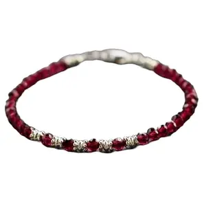 LKBEADS Silver Plated Bracelet with Red Faceted Garnet Beads – Rondelle 4mm – 7 inch Adjustable – For Men & Women|LK_STACK_03172
