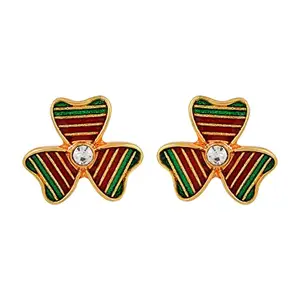 Admier Gold Plated Brass Heartshape Flower design Cz Studded colorful meenakari designer fashion Stud Earrings for girls women(ACER0184)