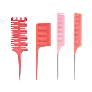 Fox Baby Hair Styling Comb,Highlighting Professional Styling Comb Metal Rat Tail Teasing Comb Dyeing Comb Foiling Comb for Home Hairstylist Barber Styling Weaving (4 Pcs Red)